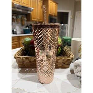 Starbucks Venti 24oz 2021 Metallic Rose Gold Tumbler W/ Lid & Straw Brand NEW